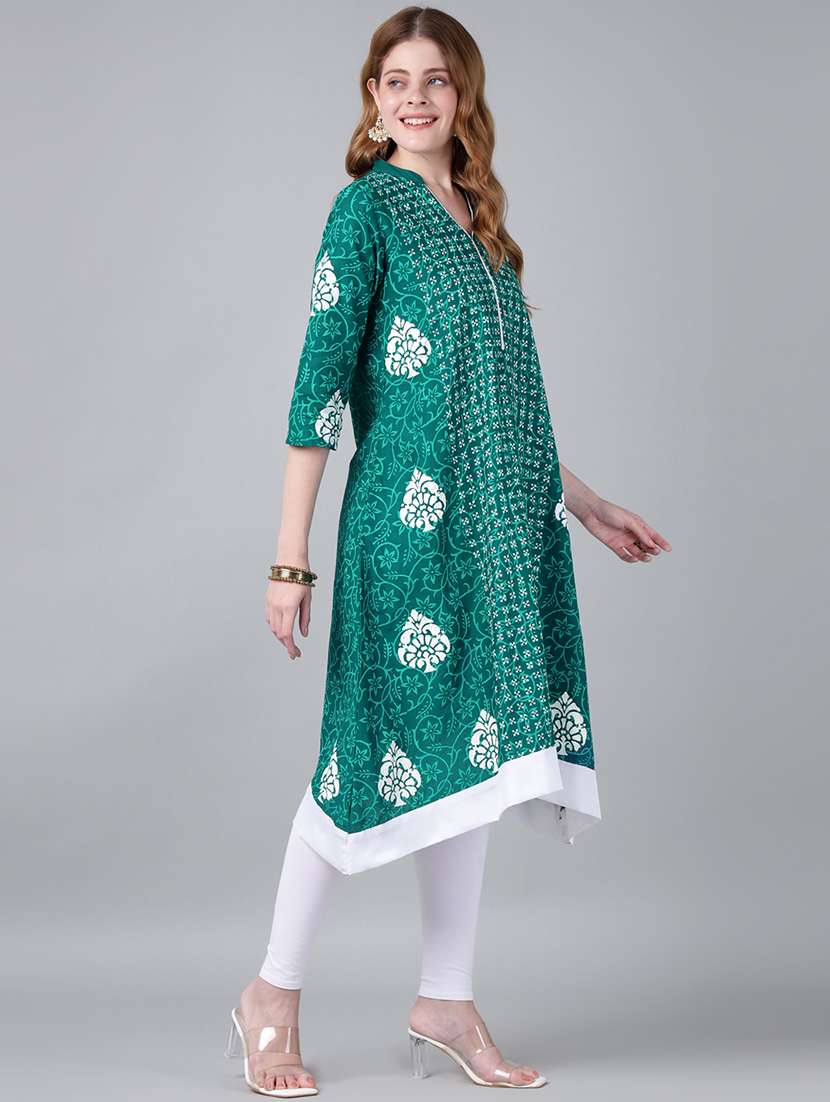 women printed three quarter sleeve a-line kurta - 22316938 -  Standard Image - 3
