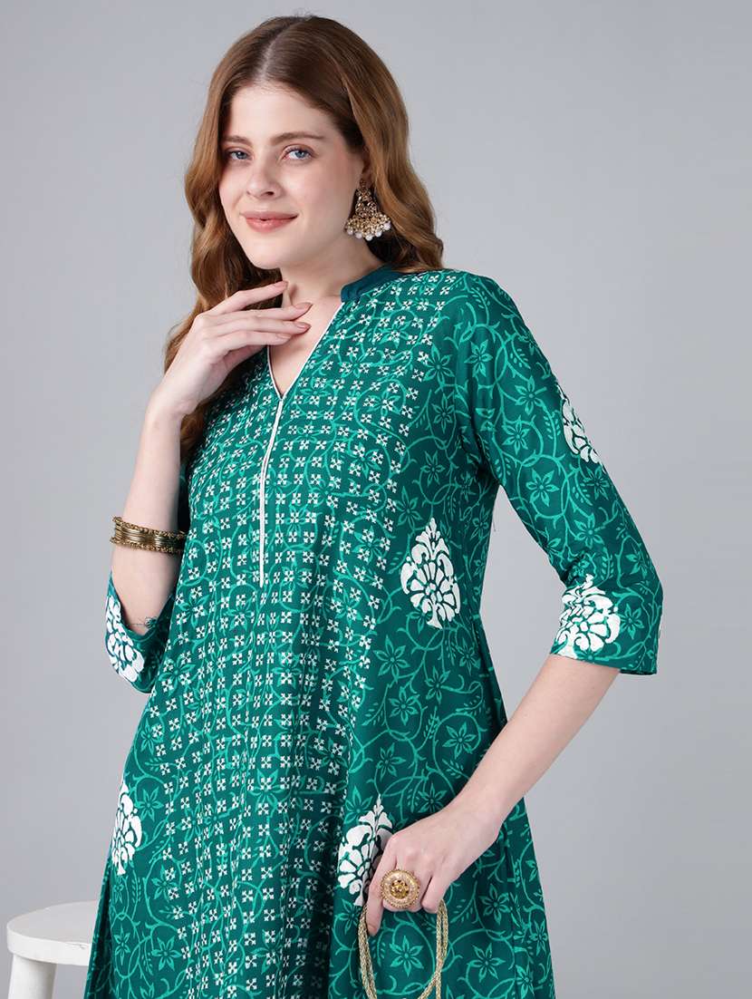 women printed three quarter sleeve a-line kurta - 22316938 -  Standard Image - 5