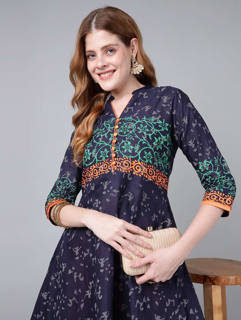 women printed three quarter sleeve anarkali kurta - 22316939 -  Standard Image - 5