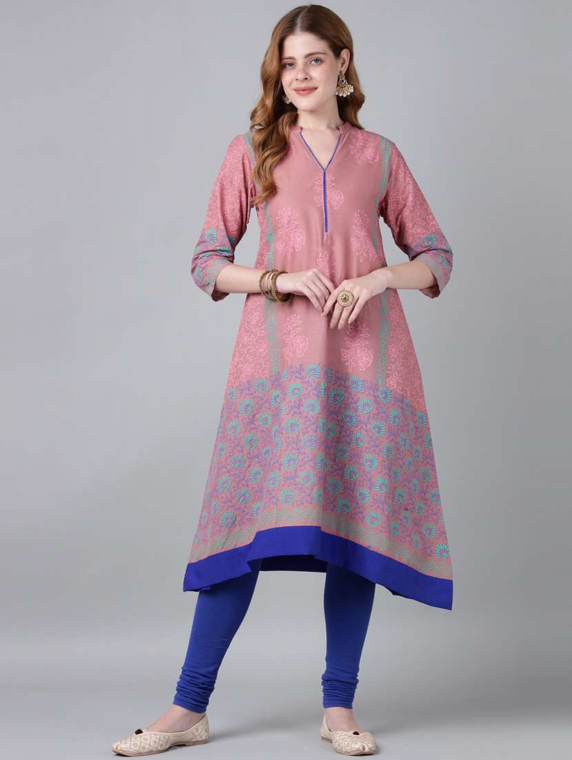 women printed three quarter sleeve a-line kurta - 22316940 -  Standard Image - 3