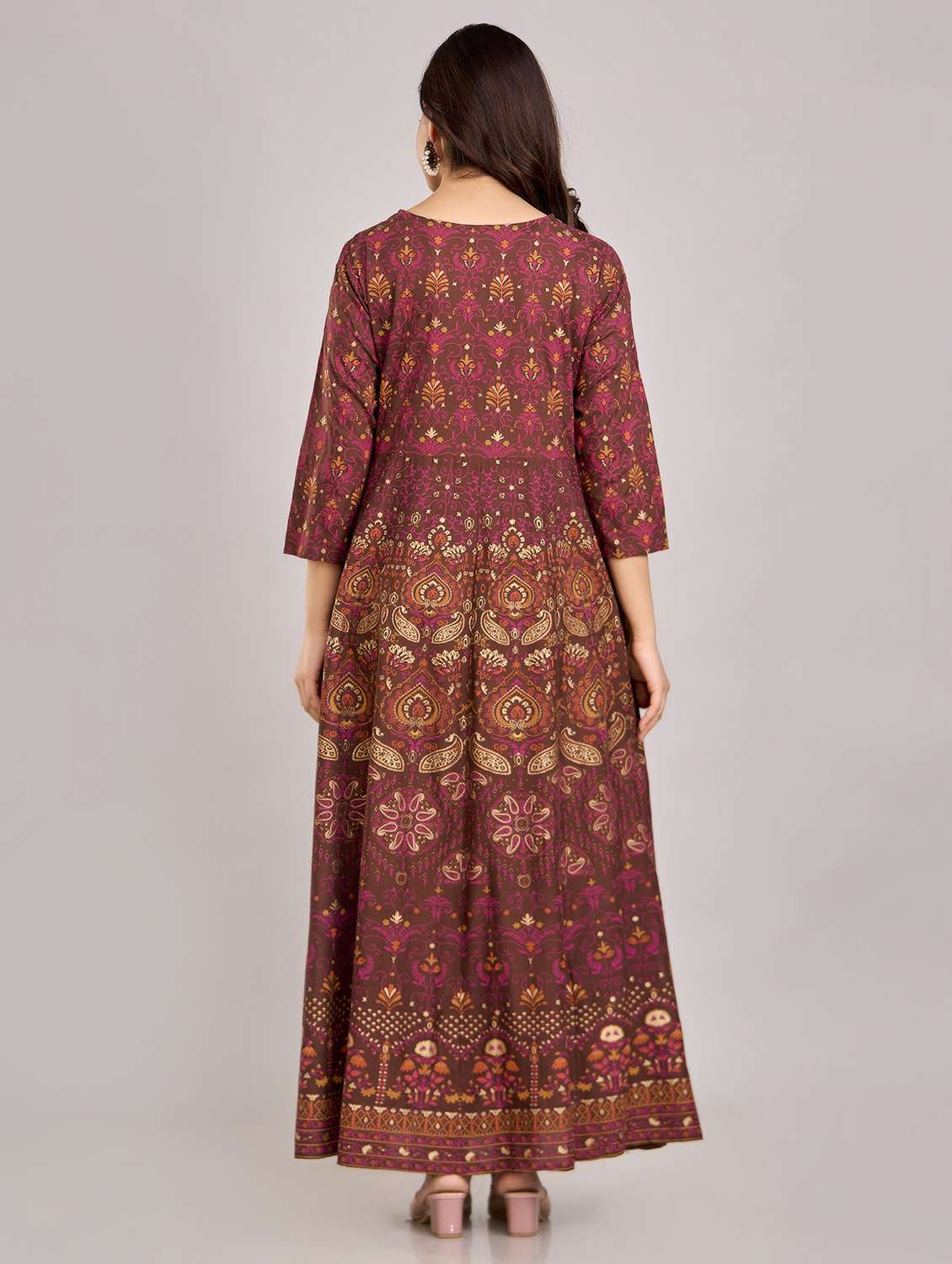 women printed three quarter sleeve ethnic dress - 22316958 -  Standard Image - 5