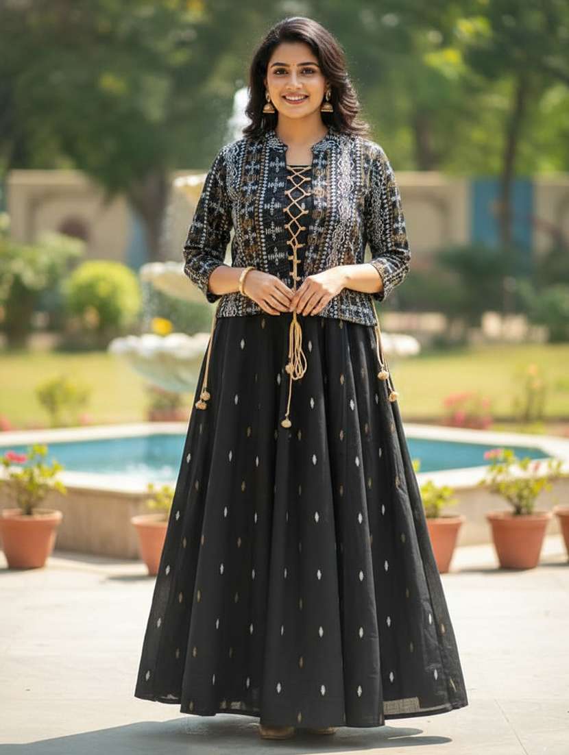 women printed three quarter sleeve ethnic dress