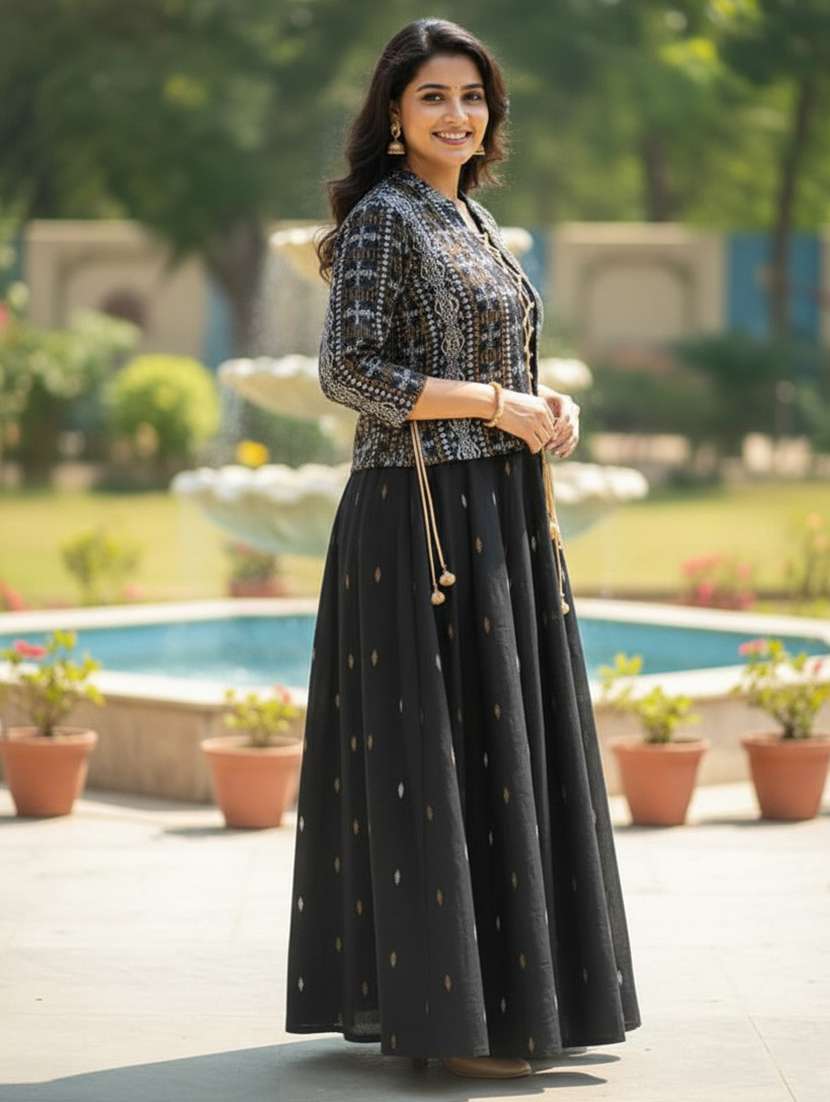 women printed three quarter sleeve ethnic dress - 22316960 -  Standard Image - 3