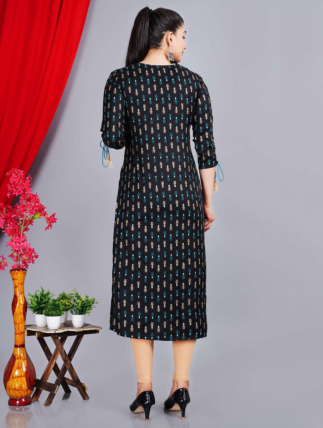 women printed three quarter sleeve straight kurta - 22316961 -  Standard Image - 3