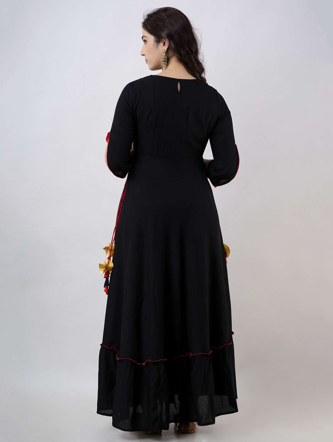 women solid with work short sleeve ethnic dress - 22316963 -  Standard Image - 5