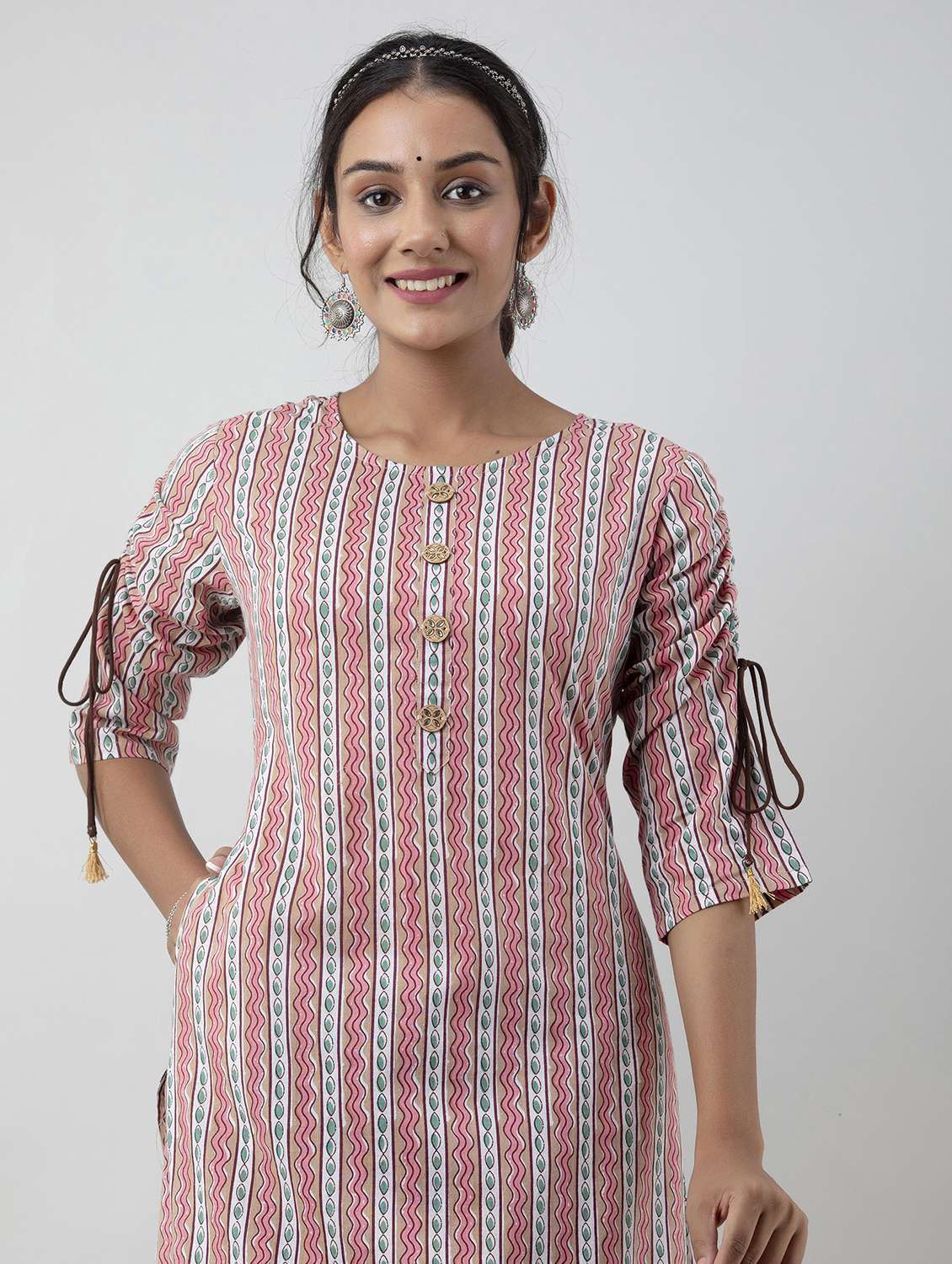 women printed three quarter sleeve straight kurta - 22316966 -  Standard Image - 3