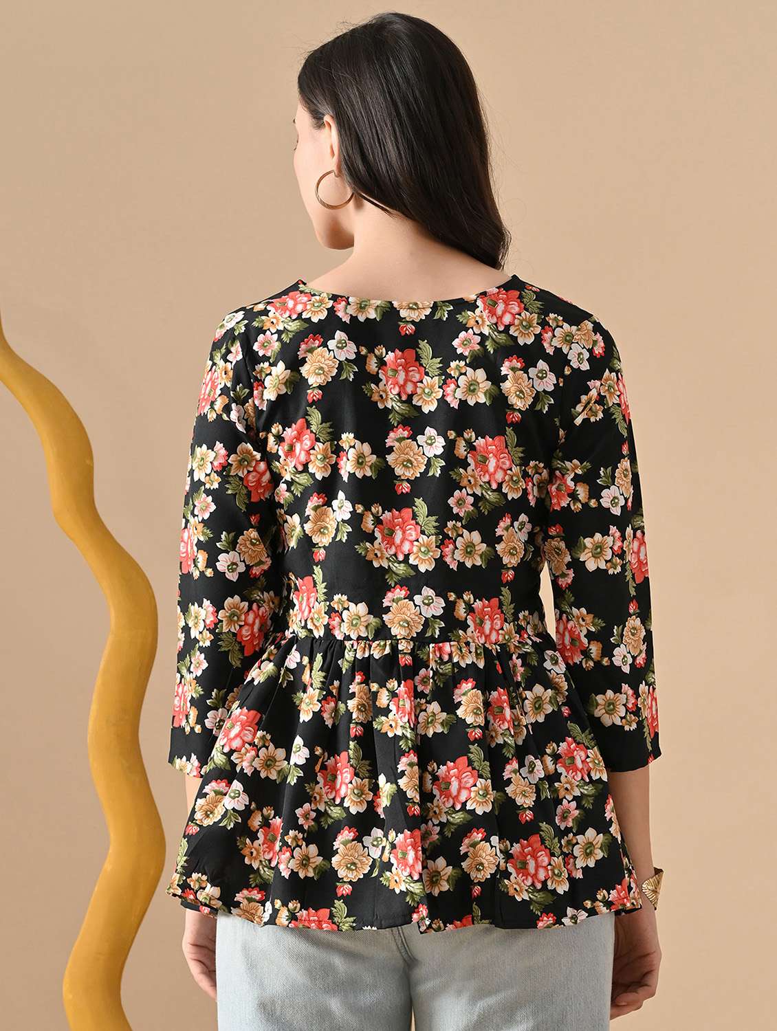 women floral three quarter sleeve ethnic top - 22316979 -  Standard Image - 3