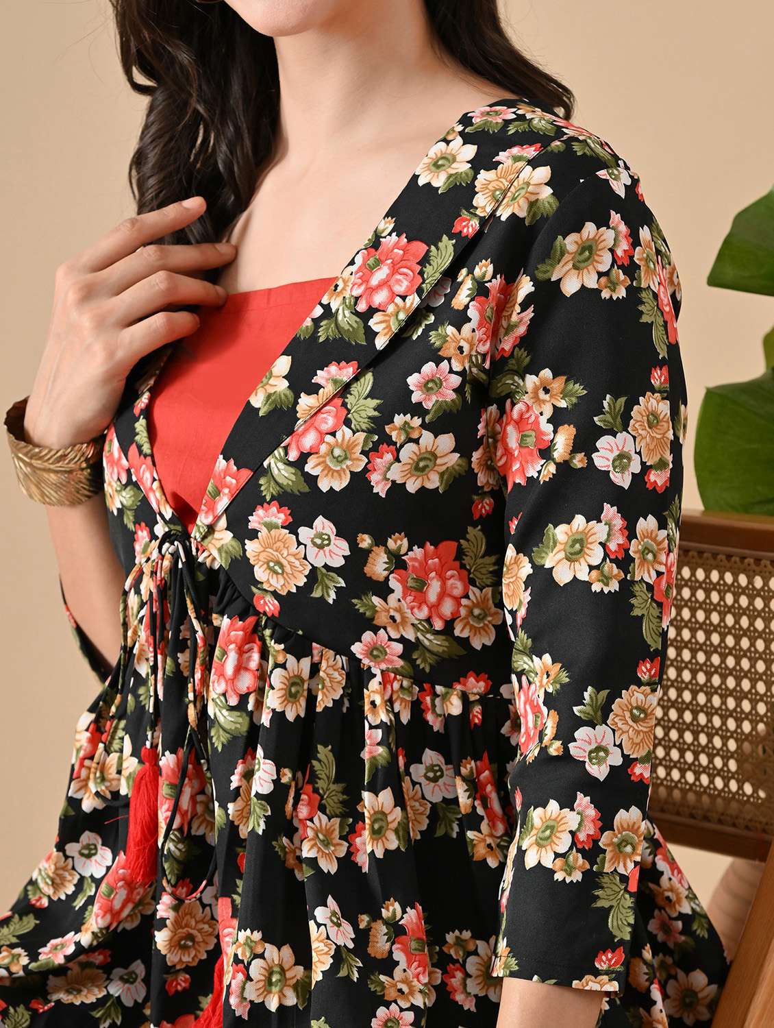 women floral three quarter sleeve ethnic top - 22316979 -  Standard Image - 5