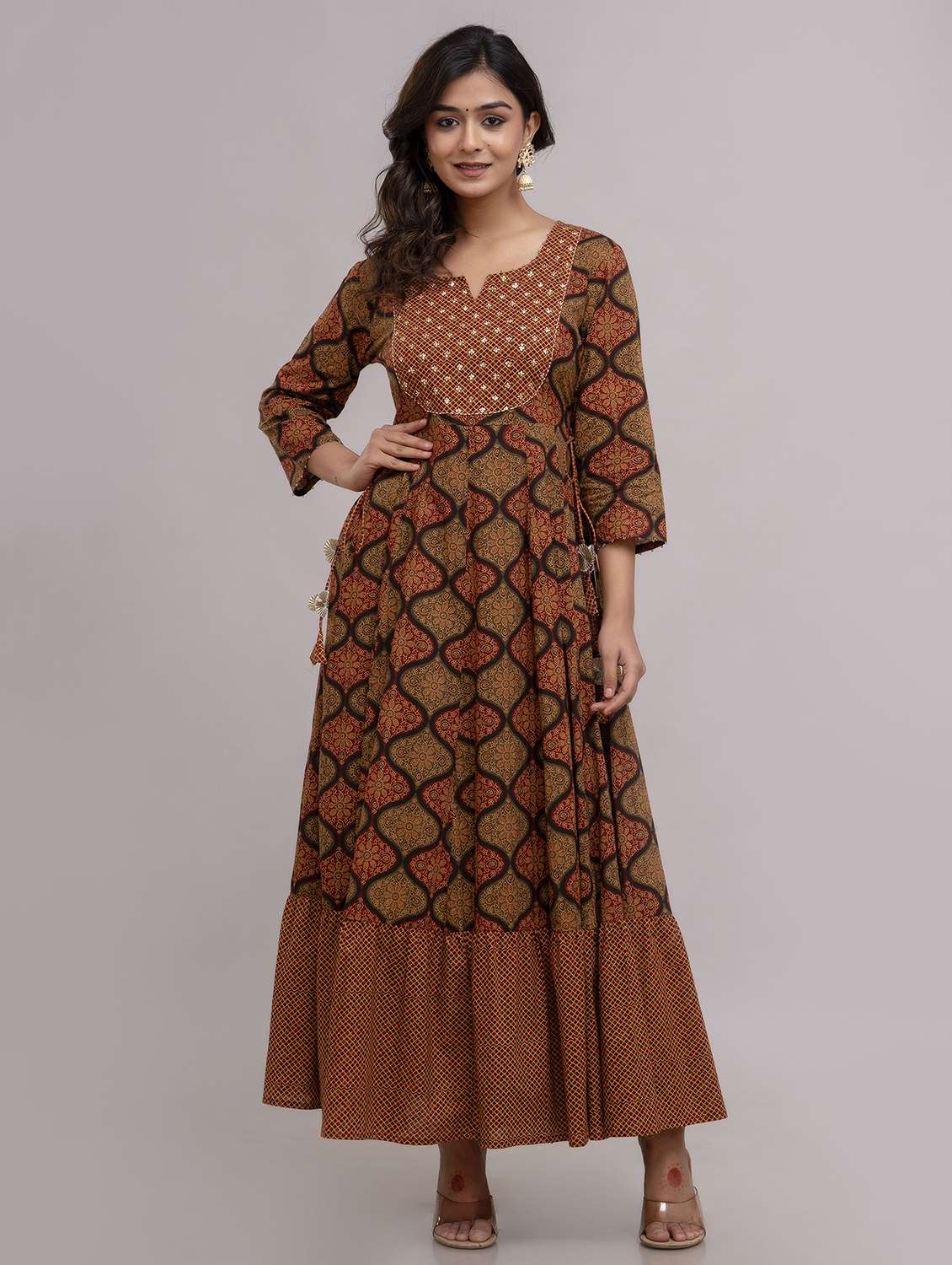 women printed three quarter sleeve ethnic dress