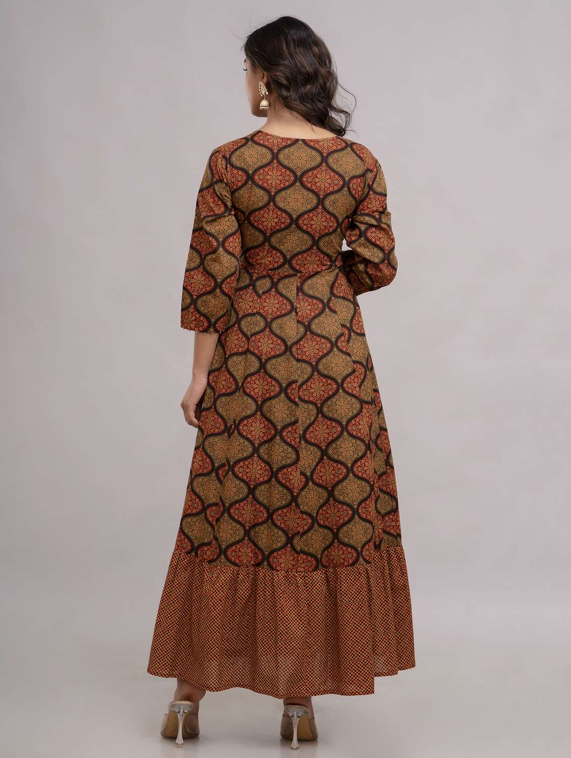women printed three quarter sleeve ethnic dress - 22316980 -  Standard Image - 3