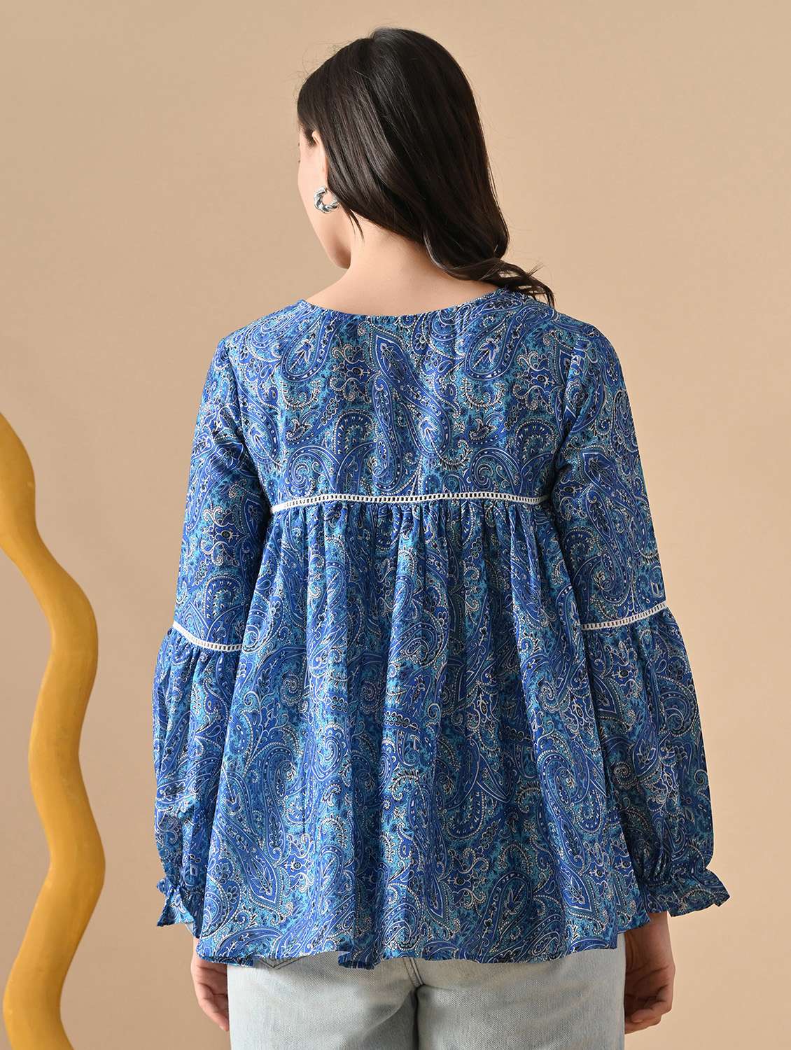 women paisley printed bishop sleeve ethnic top - 22316981 -  Standard Image - 3