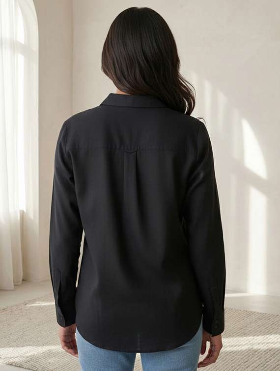 women solid collared long sleeve shirt - 22317014 -  Standard Image - 3