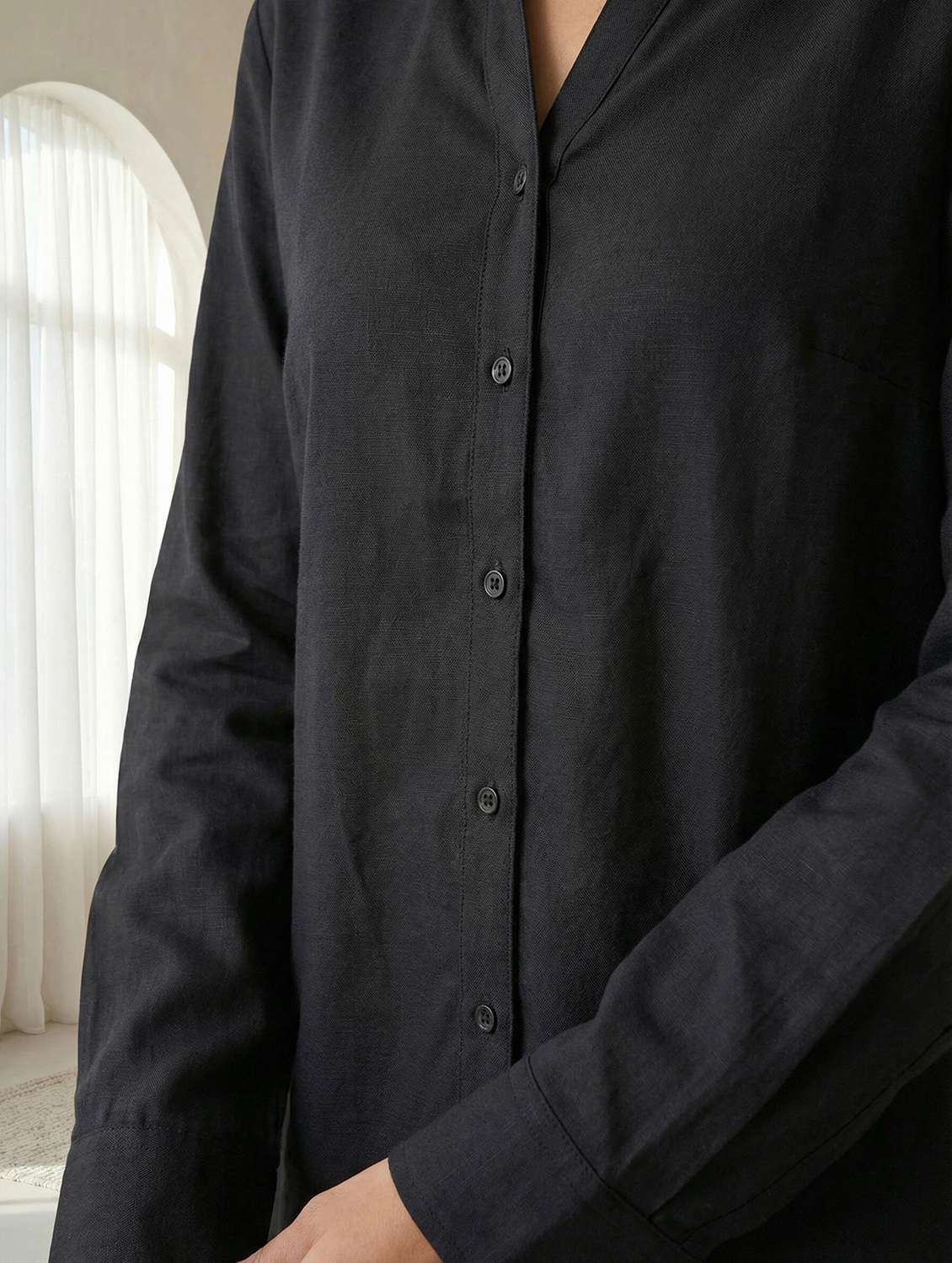 women solid collared long sleeve shirt - 22317014 -  Standard Image - 5