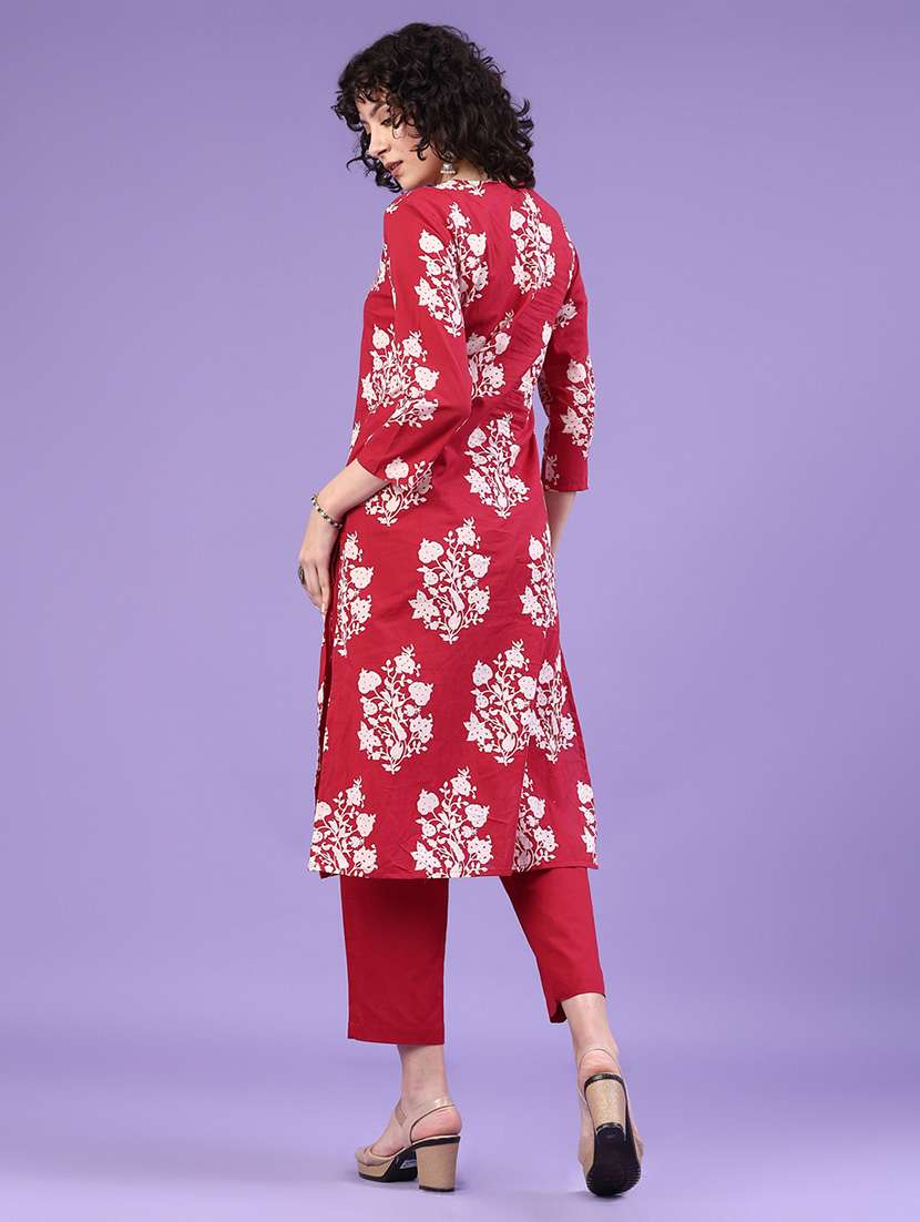 women floral printed three quarter sleeve kurta pant set - 22317100 -  Standard Image - 3