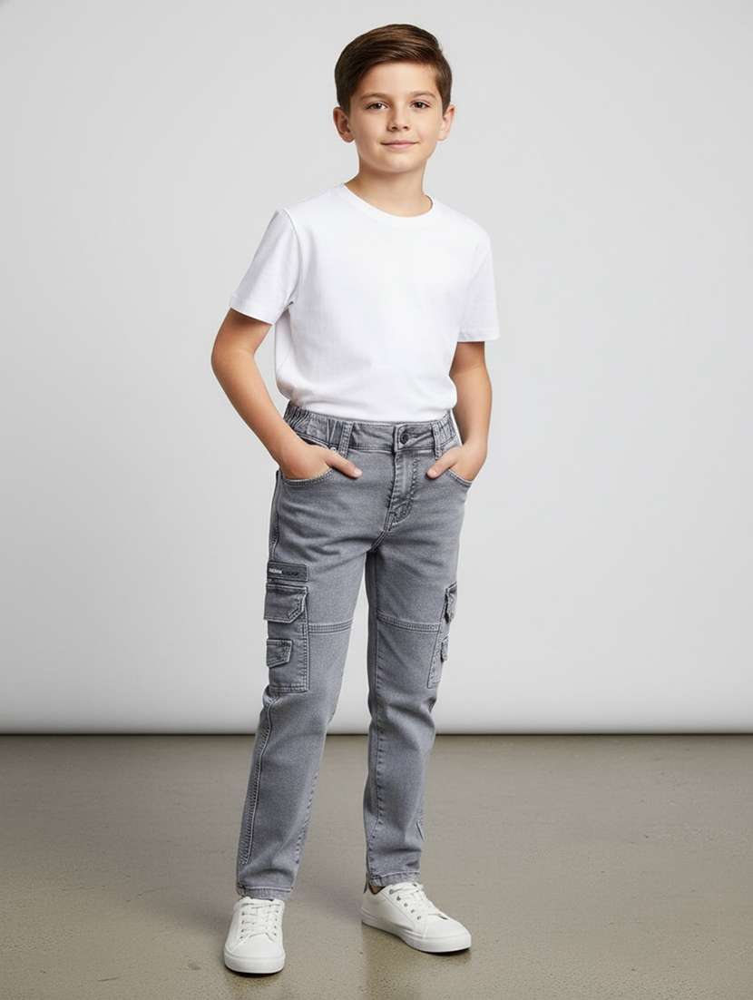 boys washed mid rise cargo jeans