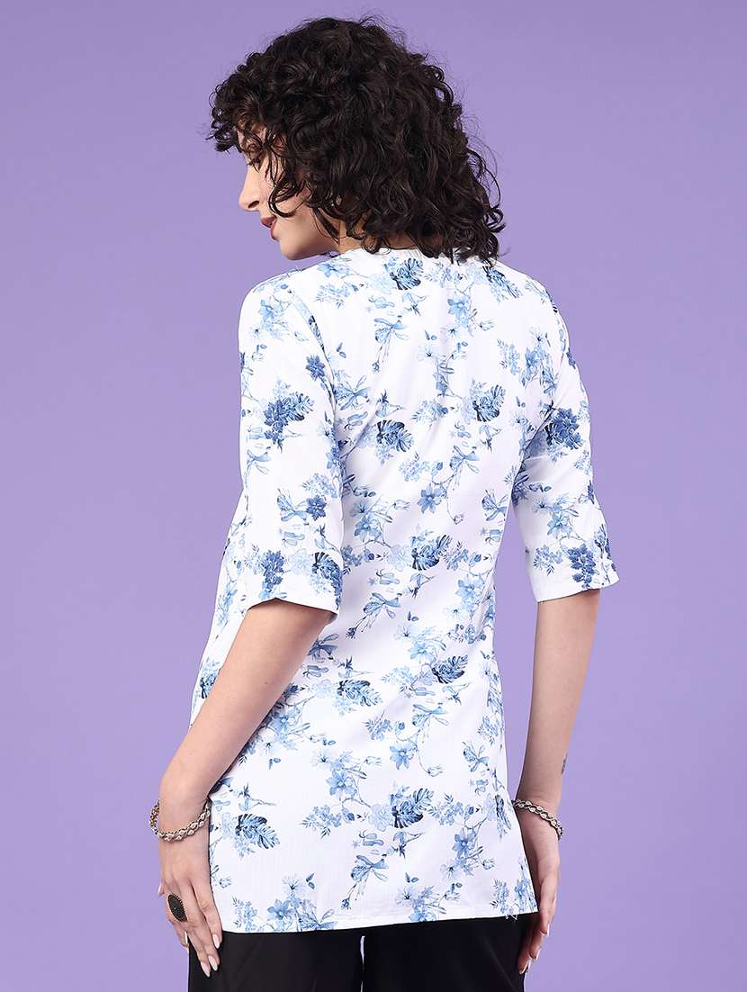 women floral three quarter sleeve straight kurti - 22317111 -  Standard Image - 3