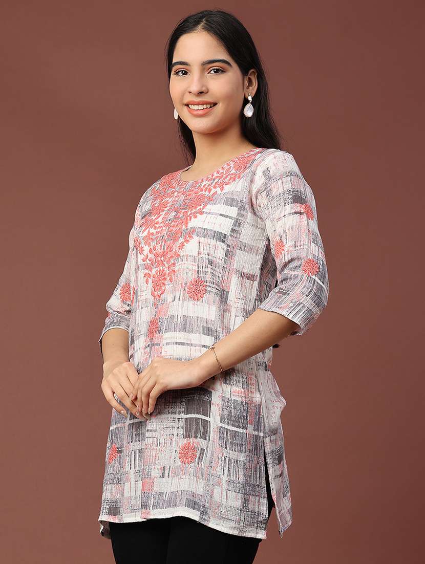 women printed three quarter sleeve straight kurti - 22317115 -  Standard Image - 3