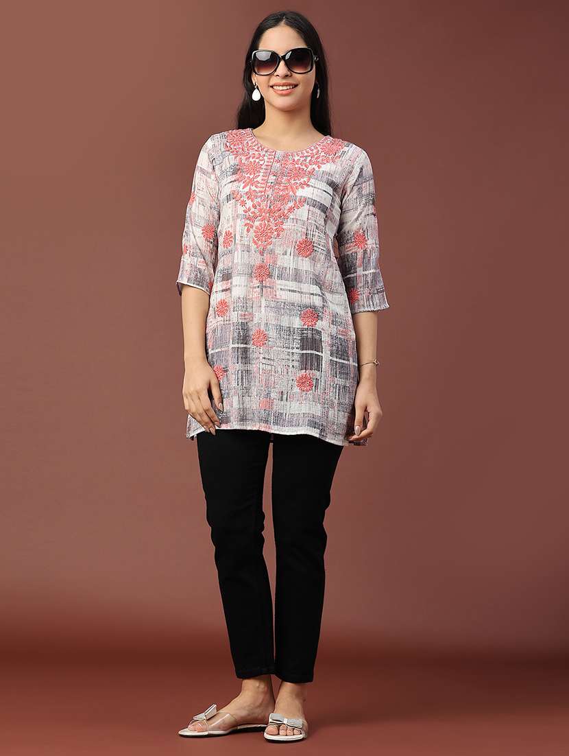 women printed three quarter sleeve straight kurti - 22317115 -  Standard Image - 5