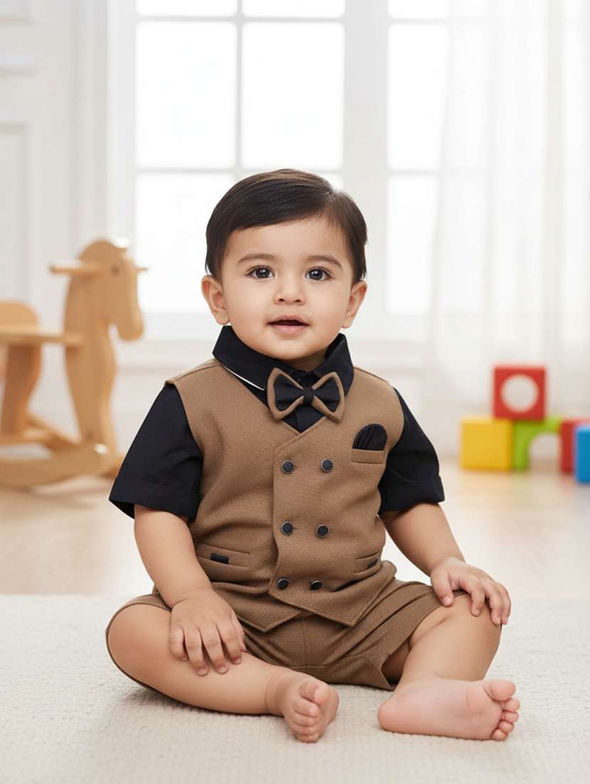 beige cotton combo infant twin set