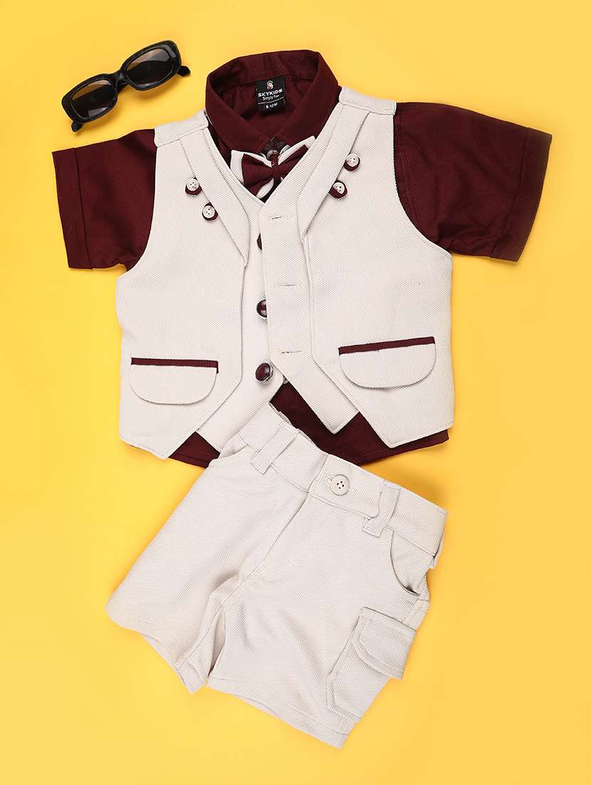 maroon cotton combo infant twin set