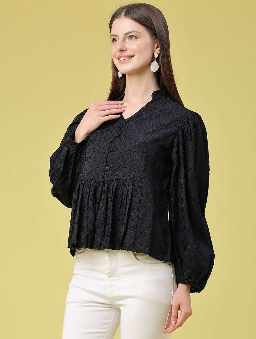 women self design long sleeves peplum top - 22317204 -  Standard Image - 3