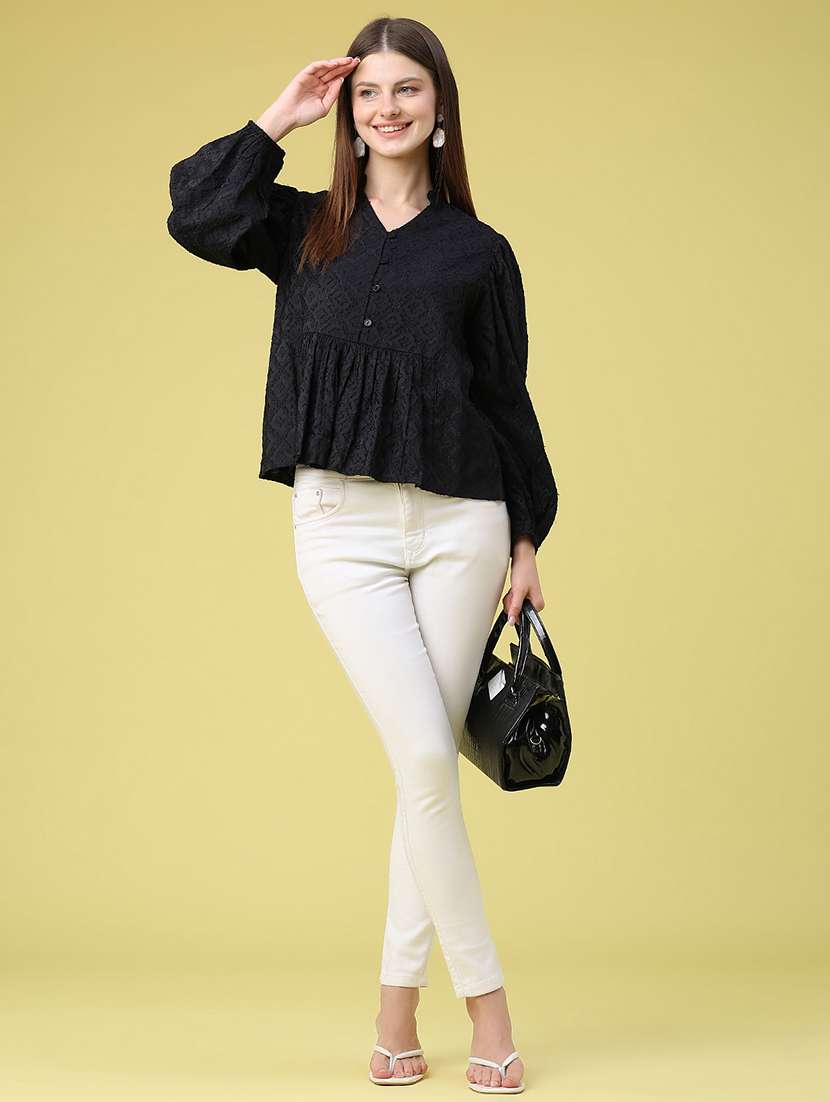 women self design long sleeves peplum top - 22317204 -  Standard Image - 5