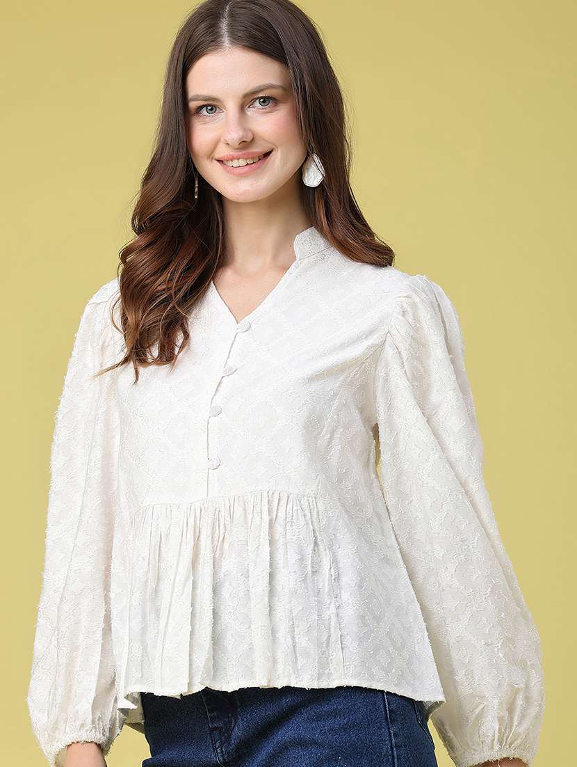 women self design long sleeves peplum top