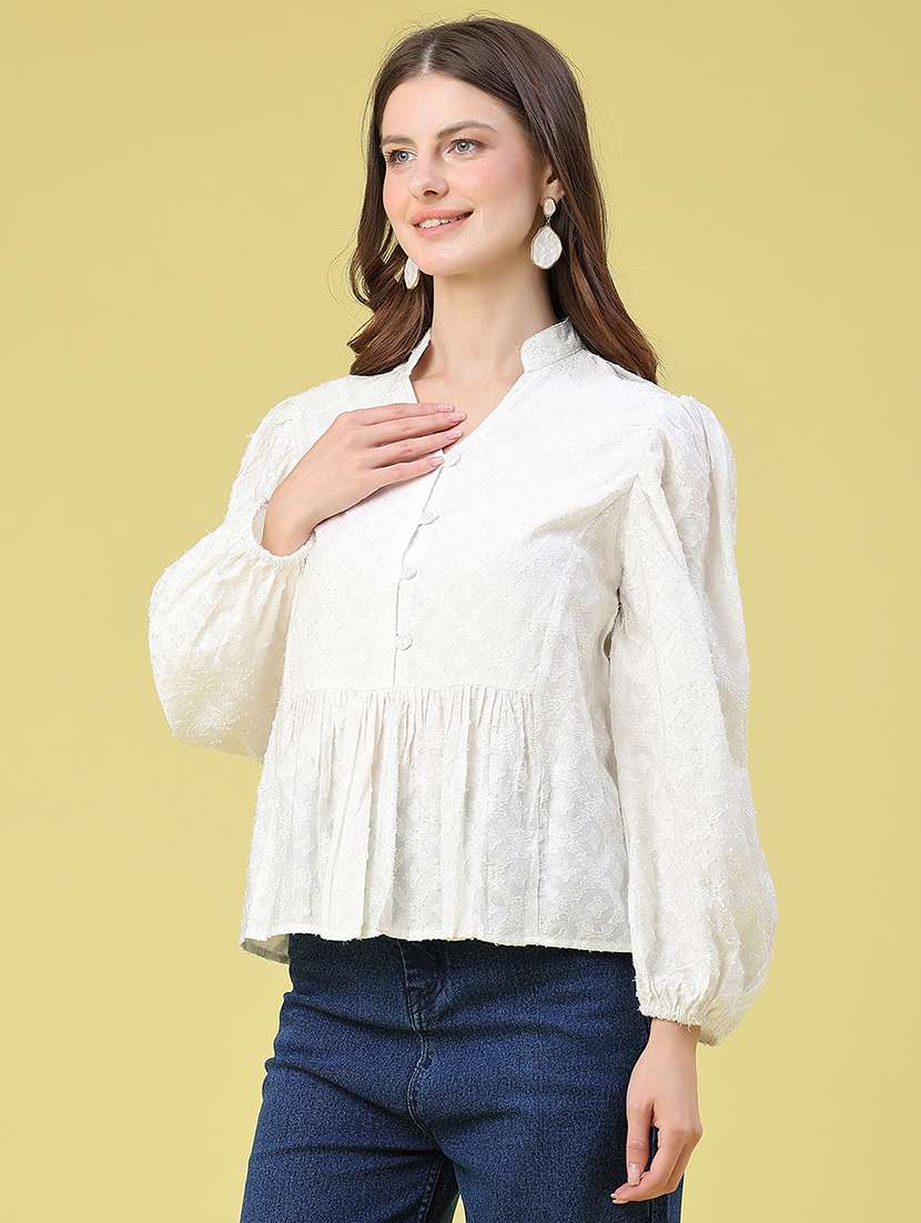women self design long sleeves peplum top - 22317205 -  Standard Image - 3