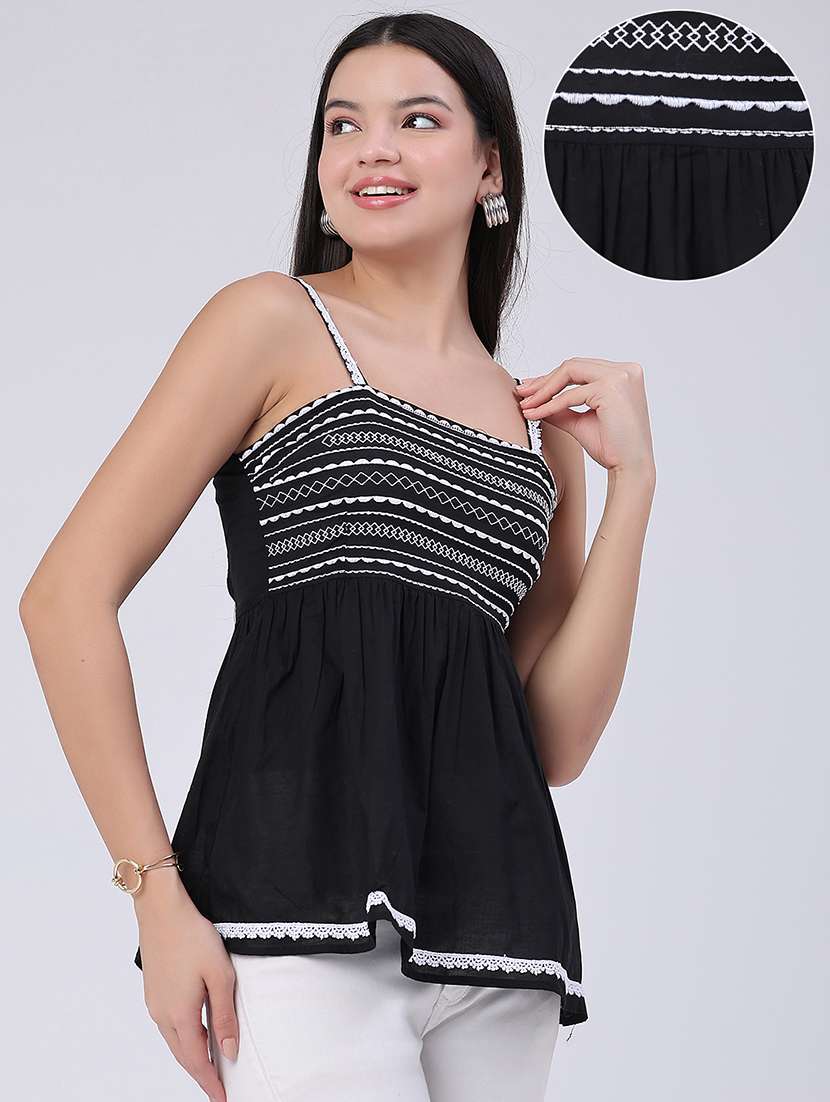 women embroidered shoulder strap peplum top - 22317206 -  Standard Image - 3