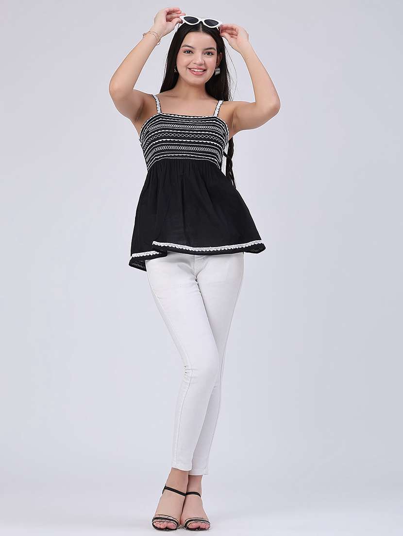 women embroidered shoulder strap peplum top - 22317206 -  Standard Image - 5