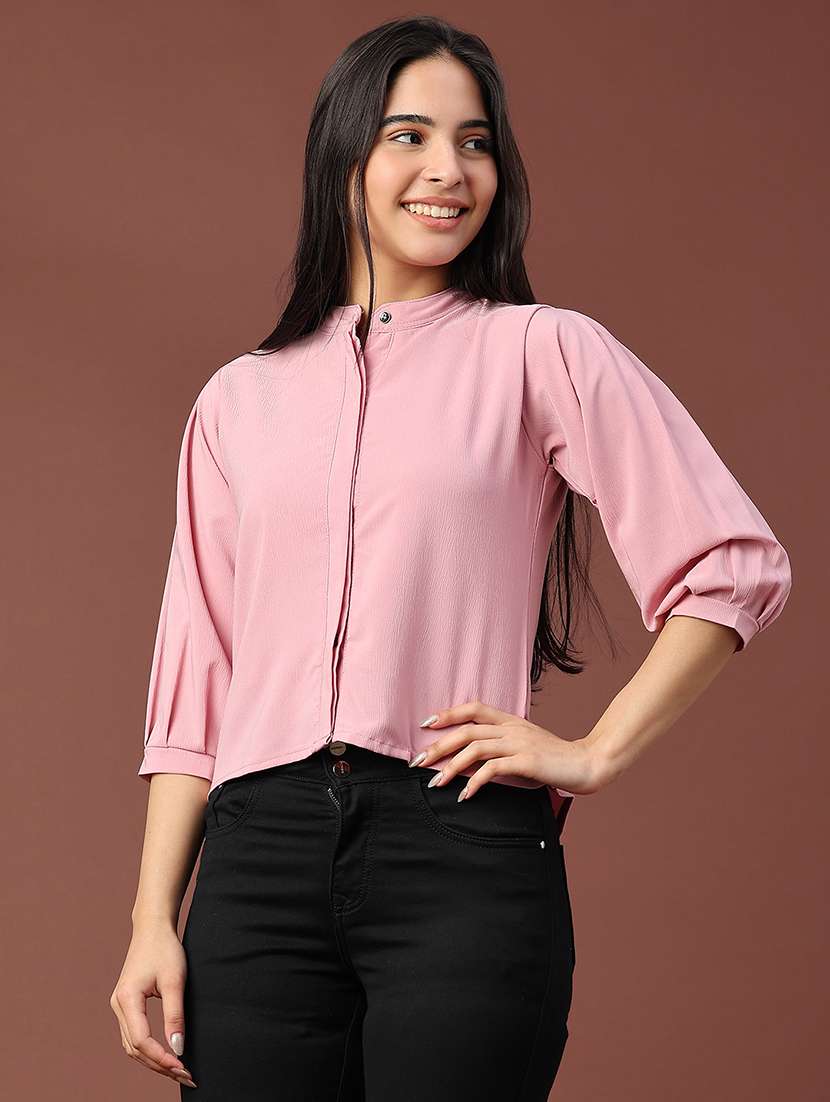 women solid puff sleeve high low top - 22317209 -  Standard Image - 3