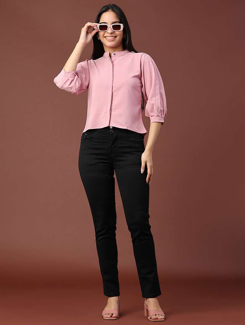 women solid puff sleeve high low top - 22317209 -  Standard Image - 5