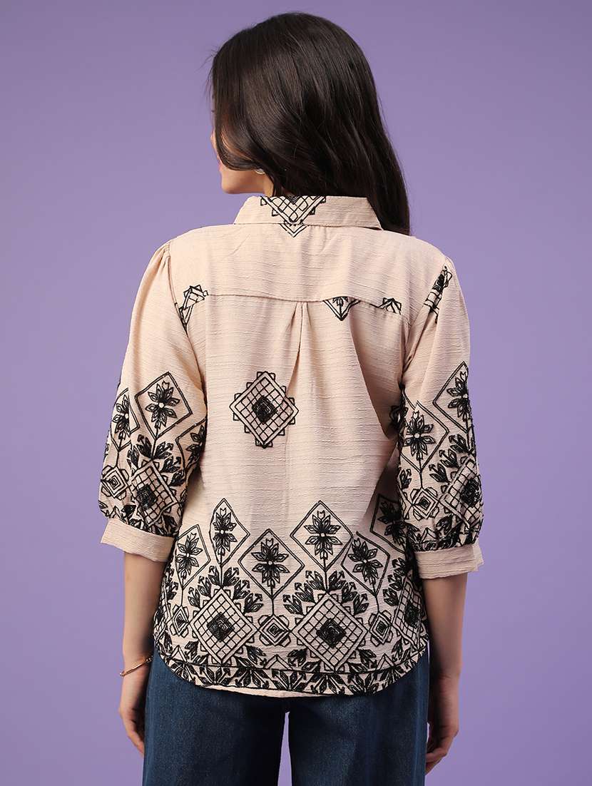 Beige Cotton Shirt Top - 22317212 -  Standard Image - 3