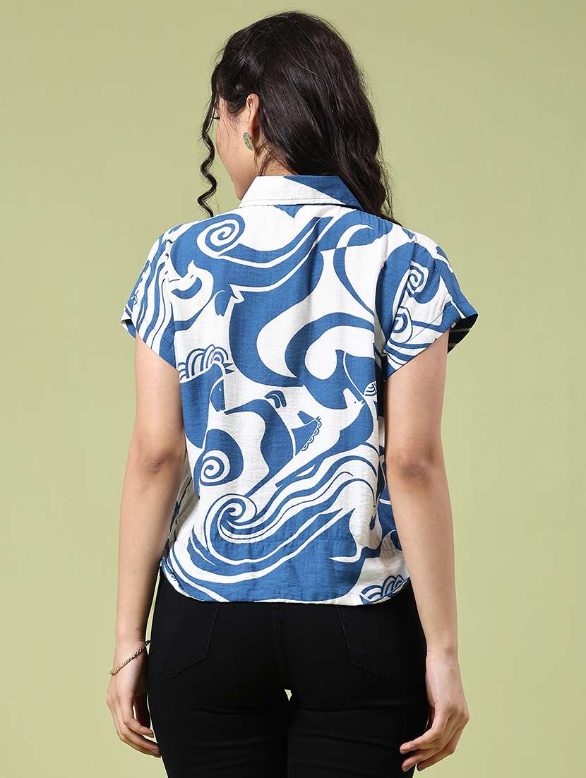 women printed collared short sleeve shirt - 22317236 -  Standard Image - 3