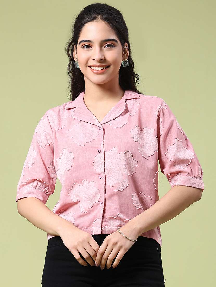 women self designed collared puff sleeve shirt