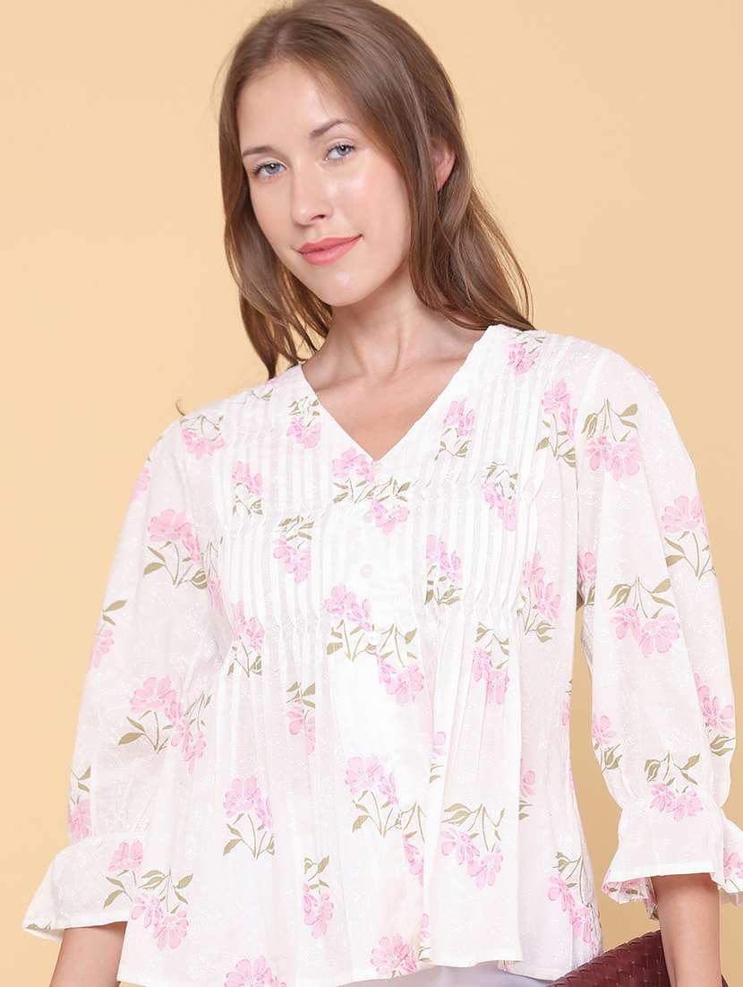 women printed three quarter sleeves a-line top