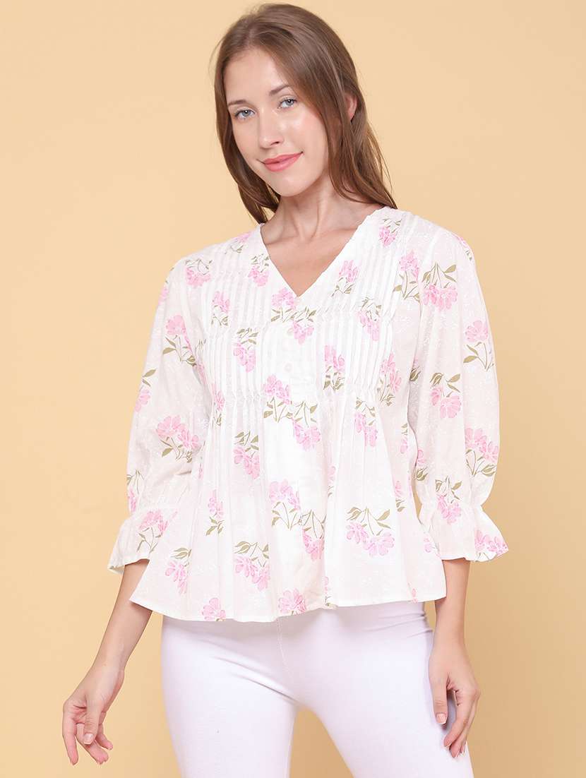 women printed three quarter sleeves a-line top - 22317272 -  Standard Image - 3