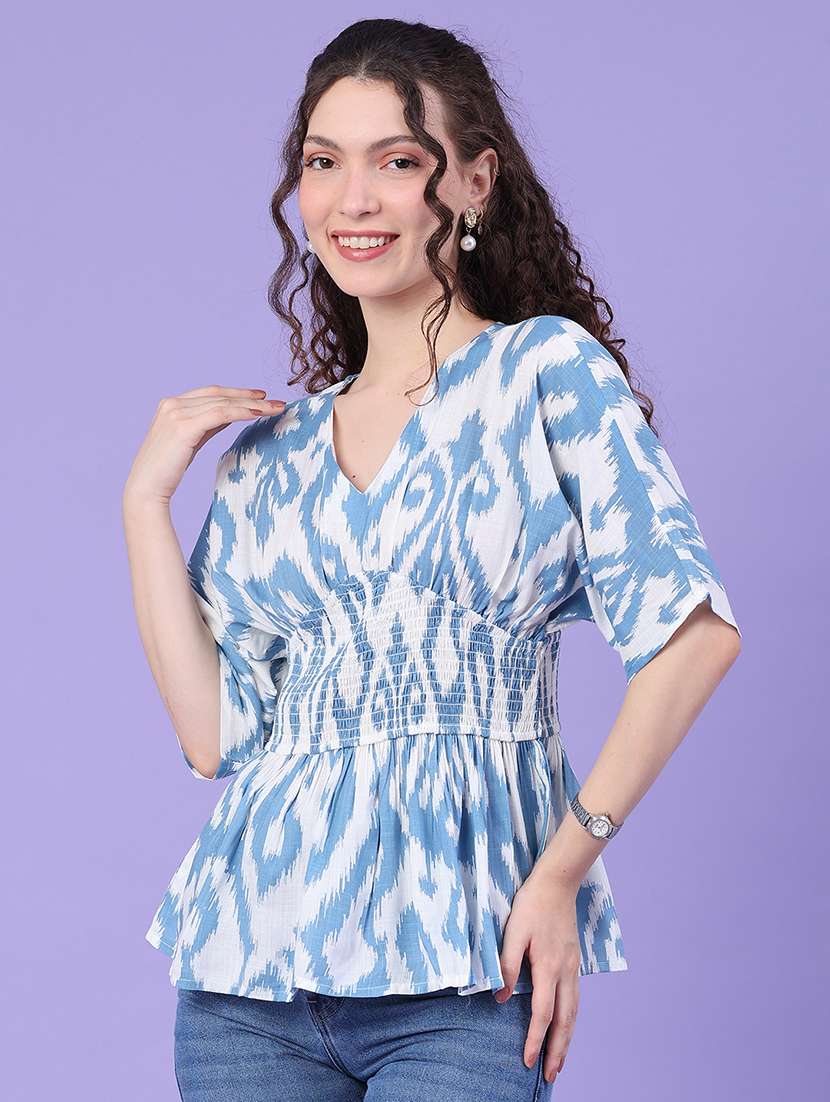 women printed short sleeves peplum top