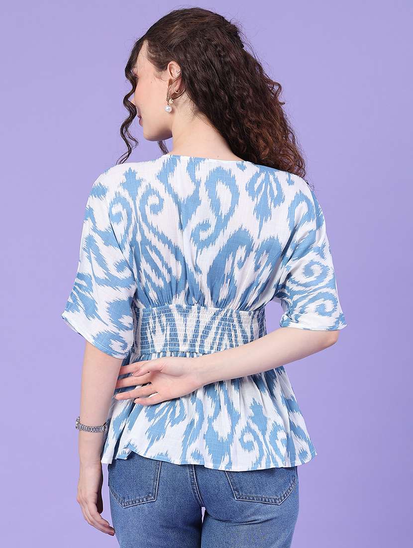 women printed short sleeves peplum top - 22317276 -  Standard Image - 3