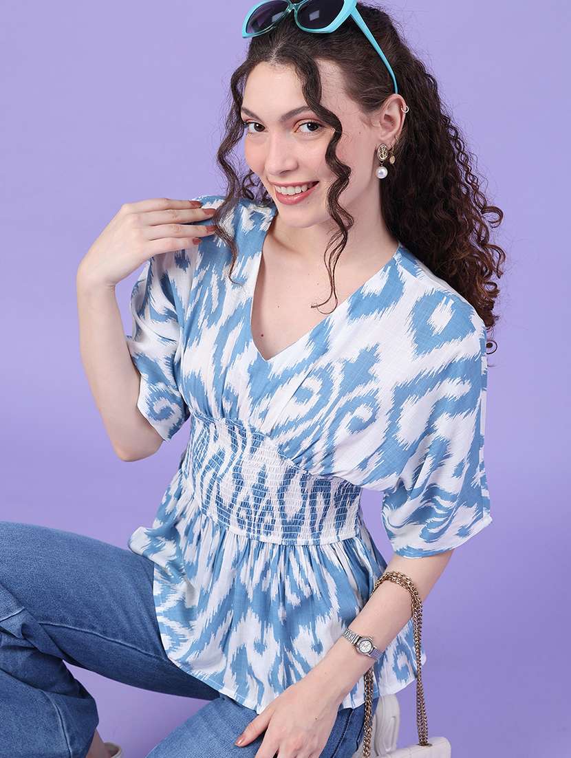 women printed short sleeves peplum top - 22317276 -  Standard Image - 5