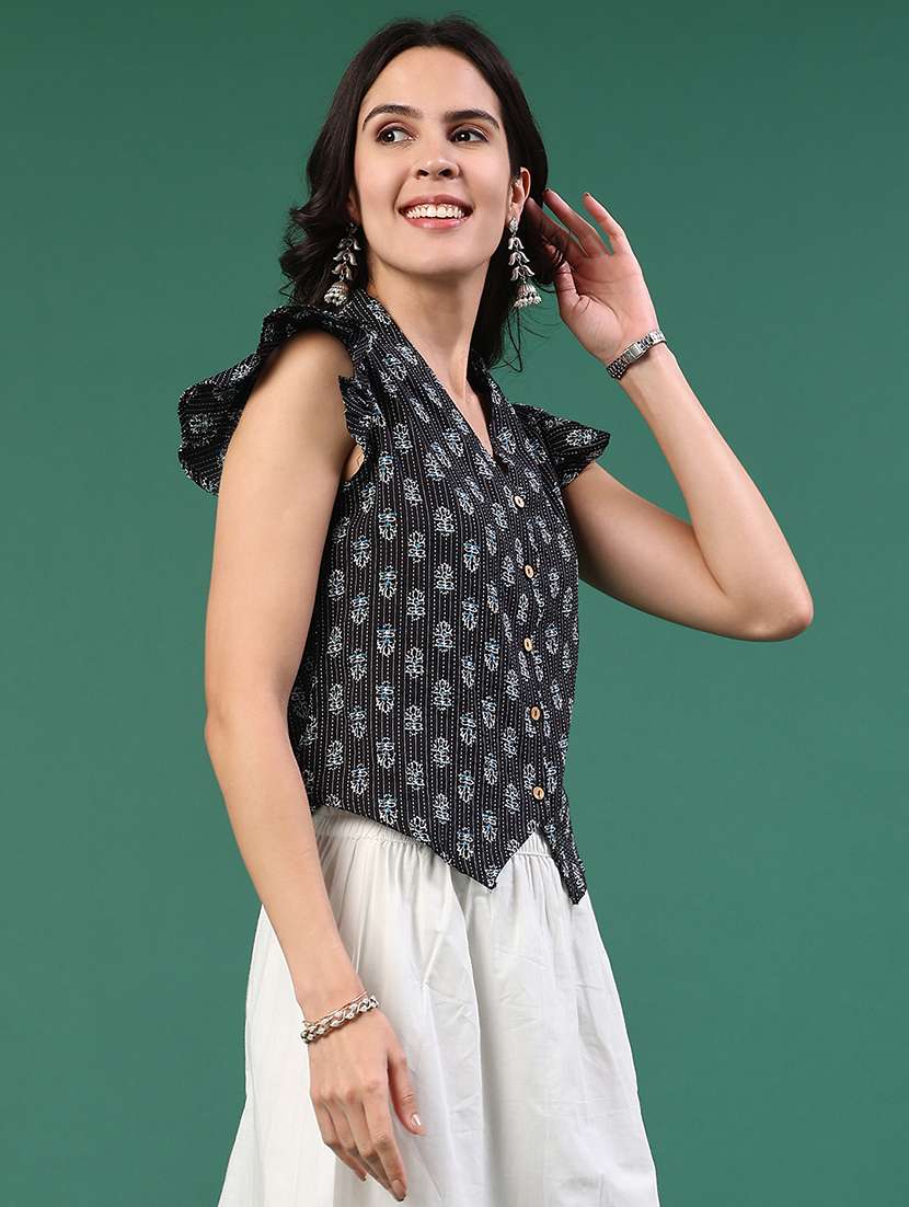 Women Printed Flutter Sleeves Regular Top - 22317278 -  Standard Image - 3