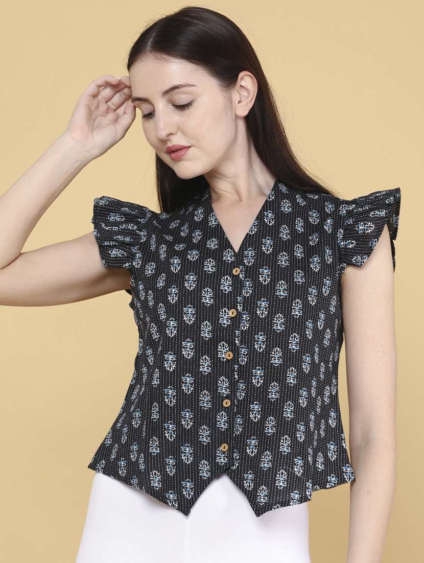 women printed v neck ethnic top