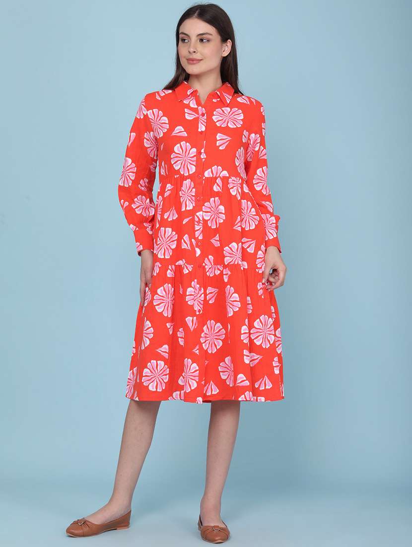 women printed long sleeves a-line dress - 22317335 -  Standard Image - 3