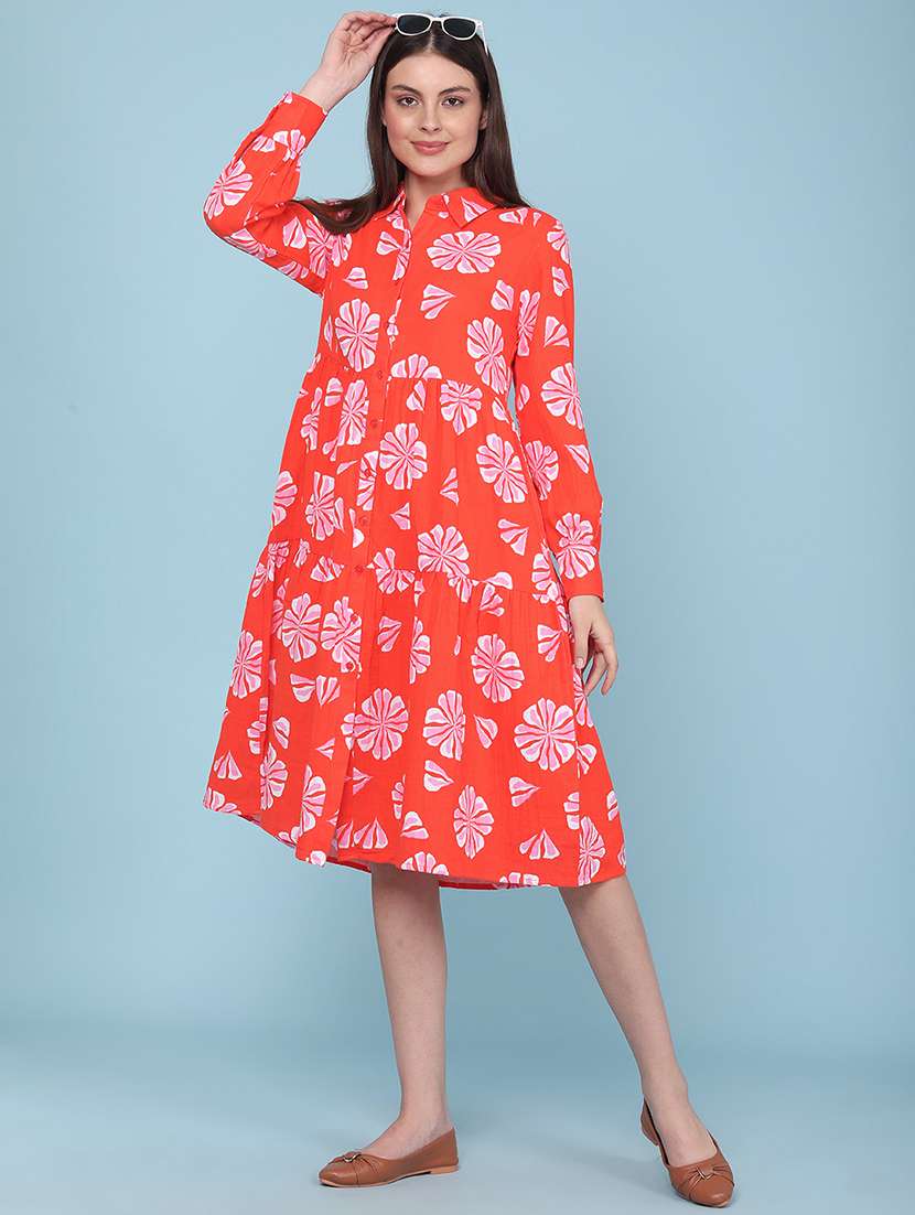 women printed long sleeves a-line dress - 22317335 -  Standard Image - 5