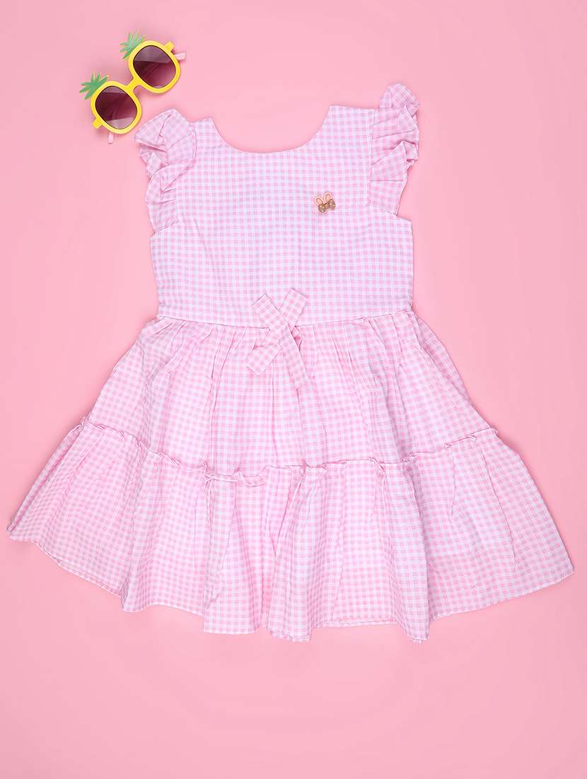 girls checkered sleeveless tiered frock