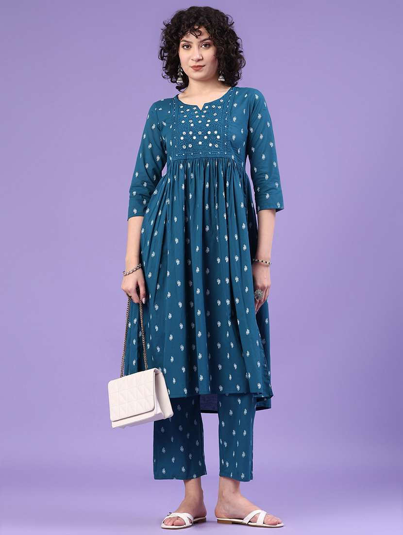 women printed three quarter sleeve kurta pant set - 22317381 -  Standard Image - 3