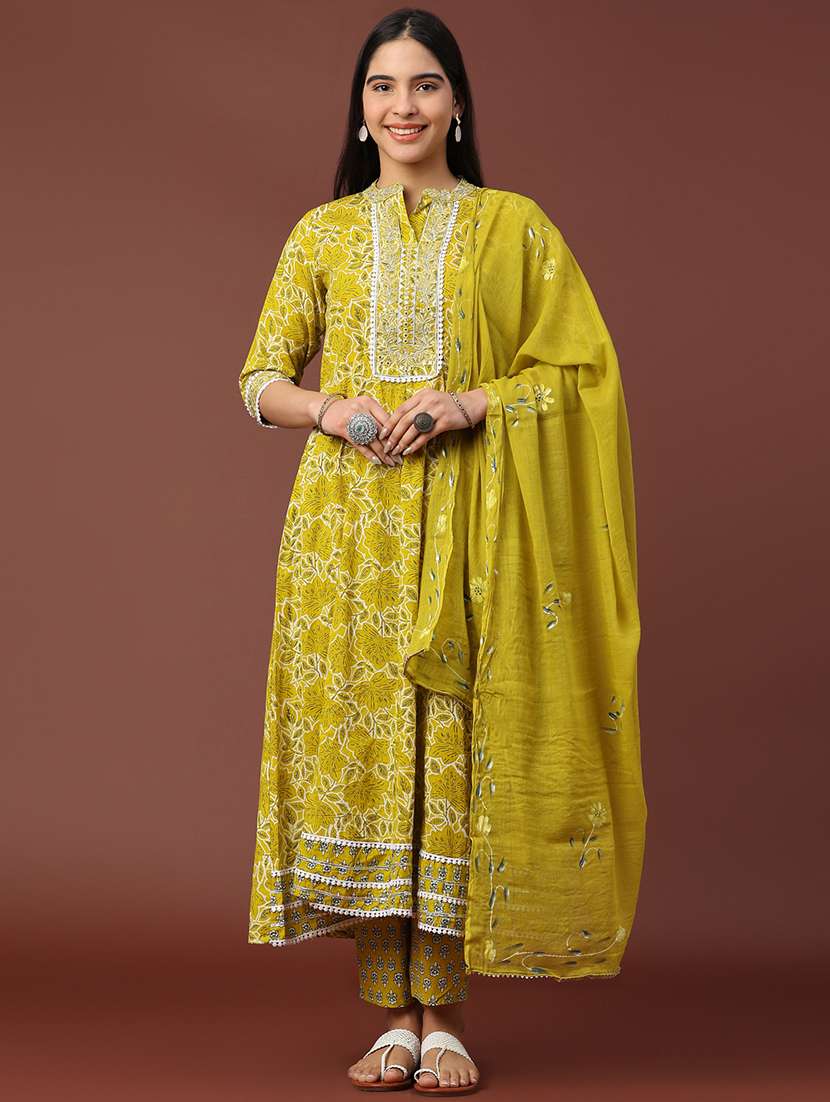 mustard cotton kurta dupatta  set