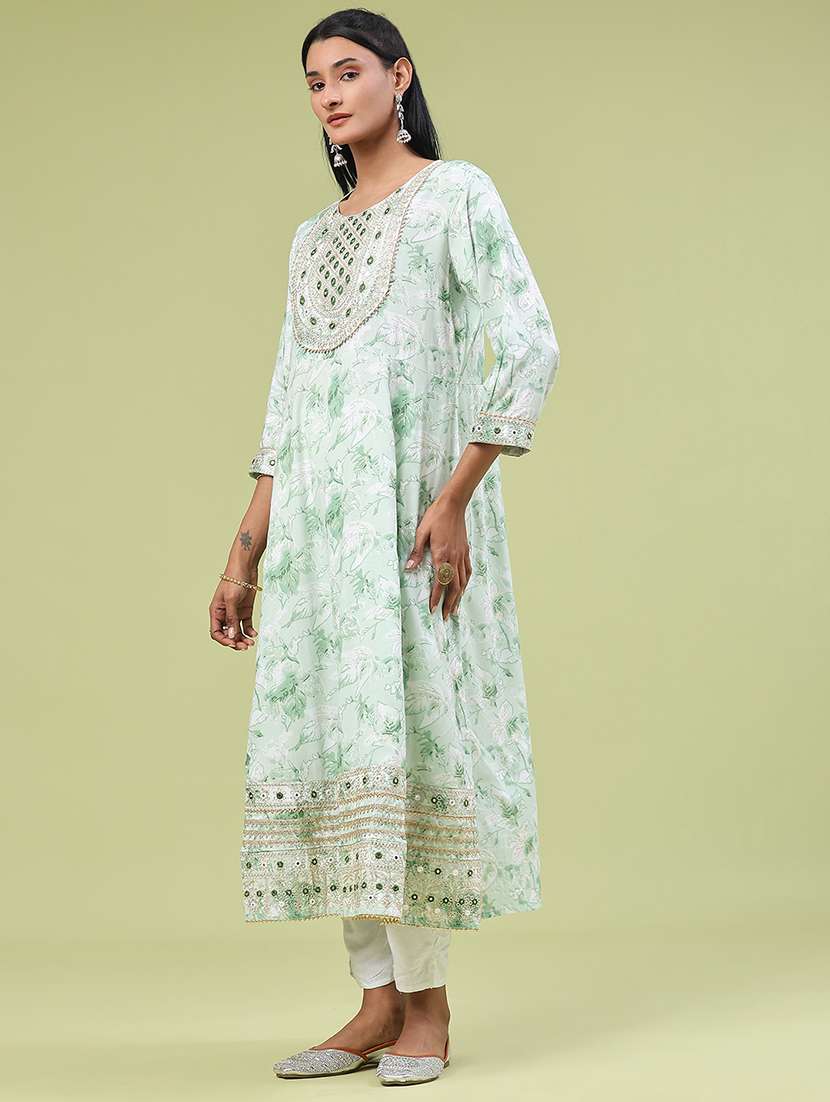green rayon kurta pant  set - 22317402 -  Standard Image - 3