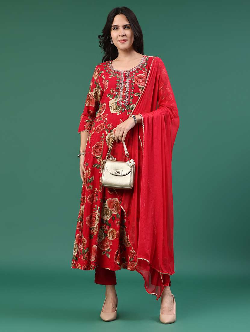 red rayon kurta pant  set