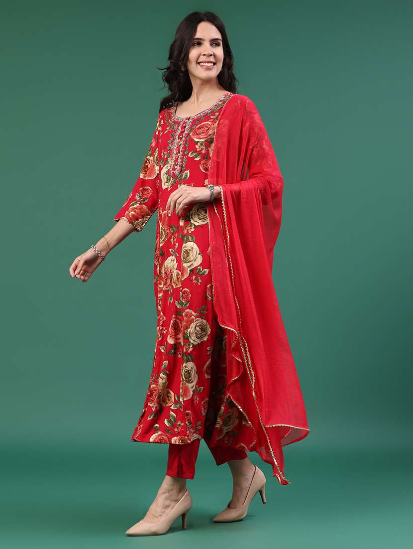 red rayon kurta pant  set - 22317408 -  Standard Image - 3